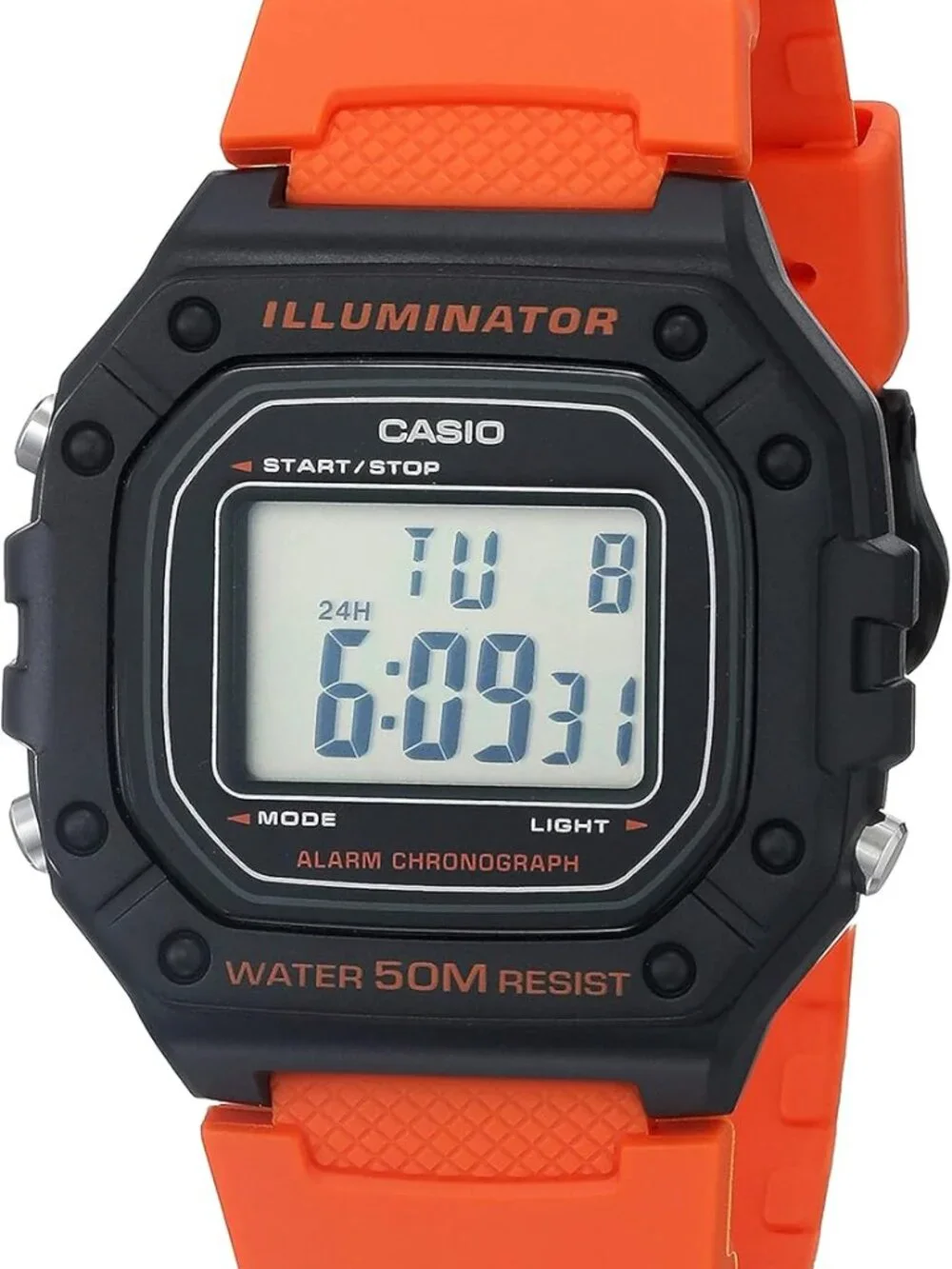 Casio W218H-4B2V [mod 3224] Men's 43mm x 40mm Orange Resin Band Digital Watch